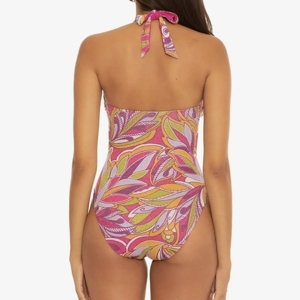 NWT Becca By Rebecca Virtue Psychedelica Nina U-Neck Sparkle One Piece Swim
